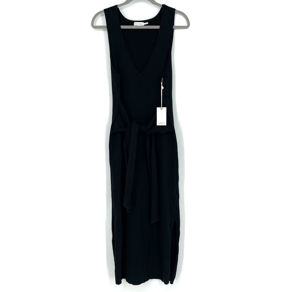 Good American Black Ribbed Belted Body Midi Dress Sleeveless Size 2XL NWT